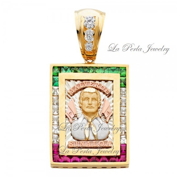 14K 3C CZ Malverde Sinaloa Pendant Joyeria La Perla